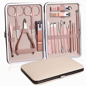 <span class=keywords><strong>Set</strong></span> <span class=keywords><strong>Manicure</strong></span> tagliaunghie Kit <span class=keywords><strong>Pedicure</strong></span>-18 pezzi in acciaio al carbonio strumenti per la cura delle unghie con lussuosa custodia da viaggio logo personalizzato - Product Image 1