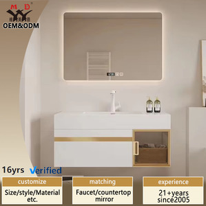 Set di Mobili da Bagno di Lusso Personalizzato CE 40 Pollici in <span class=keywords><strong>PVC</strong></span> con Montaggio a Parete Impermeabile Stile Rustico con Lavabo in Pietra - Product Image 1