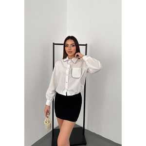 Chemises en popeline blanches ornées en gros, inspirées du style vintage, col à volants, XL, longues, en soie tricotée, brodées pour le printemps et l'automne - Product Image 5