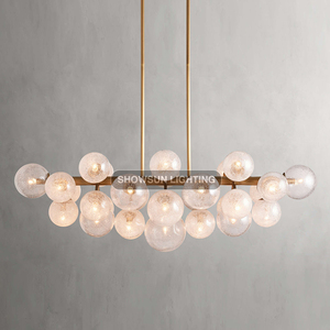Hiện đại sang trọng trang trí nội thất Mặt dây chuyền đèn tay thổi thủy tinh quả cầu với hình bầu dục bong bóng bóng tuyến tính đèn chùm - Product Image 1