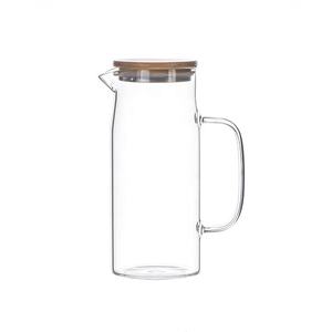 Pichet à thé glacé en verre avec couvercle en bois de bambou Couvercle de passoire en acier inoxydable Grande bouilloire en verre avec poignée - Product Image 4