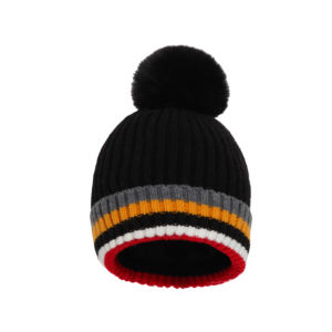 Custom Colorful Beanie Embroidery Logo Knitted <b>Hat</b> <b>Pom</b> <b>Pom</b> Striped Beanie Winter Caps with Warm Sherpa Fur Lining Headwear - Product Image 4