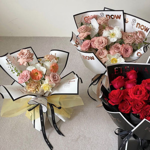 Papel rojo de <span class=keywords><strong>Internet</strong></span> blanco y negro simple letras inglesas papel de regalo de flores tienda de flores materiales florales - Product Image 4