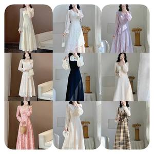 فستان أنيق بجودة عالية للسيدات بطبعة زهور أكمام طويلة وياقة على شكل حرف V، فستان شيفون كاجوال - Product Image 3