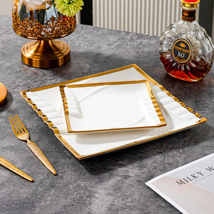 Assiettes en Céramique au Motif Piano Doré Moderne Services de Vaisselle en <span class=keywords><strong>Porcelaine</strong></span> pour Steaks Mariages Fêtes Écoliers Desserts Assiettes Carrées Plats - Product Image 5