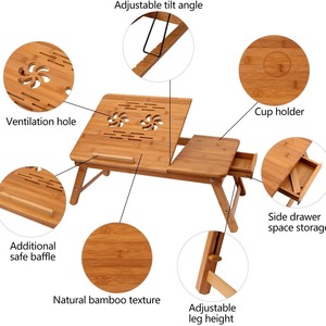 Bureau d'ordinateur portable pliable en bambou avec tiroir, <span class=keywords><strong>inclinable</strong></span> et réglable, pour lit, canapé ou sol, idéal pour le travail et la <span class=keywords><strong>lecture</strong></span> - Product Image 5