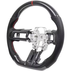 Volant en fibre de carbone Hydro-DHydro pour <span class=keywords><strong>Ford</strong></span> Mustang GT350 GT500 2018-2023, volant de course en cuir perforé avec garniture de protection - Product Image 6