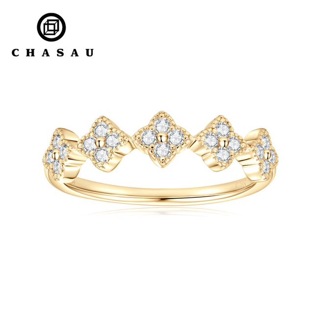 Unique Half Eternity Band 925 Silver 1.5mm Round Moissanite Stackable Clover Cluster Ring Lady Lucky Four Leaf Clover Half Ring