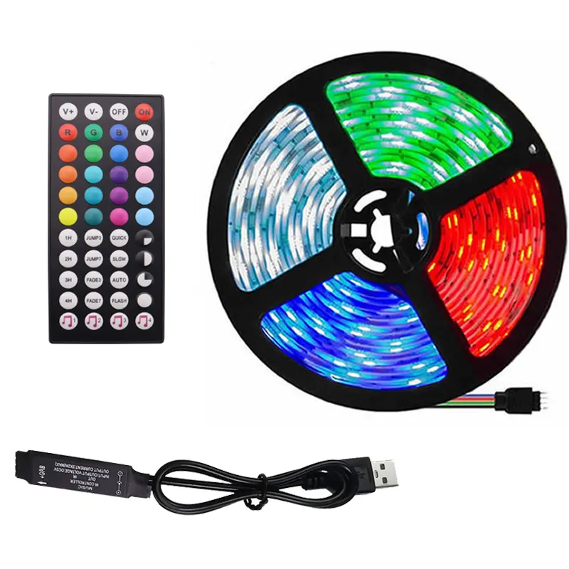 แถบไฟ LED RGB 5V 5M 5050 30LEDs/m พร้อมจังหวะดนตรีทีวีบ้านแสงล้อมรอบนำ Para habitacion