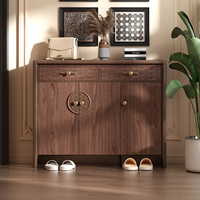 Organisateur de rangement pour chaussures en bois sculpté moderne avec poignées en bronze et glissières lisses pour salon et salle à manger