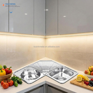 Fregadero <span class=keywords><strong>de</strong></span> Cocina <span class=keywords><strong>de</strong></span> Acero Inoxidable <span class=keywords><strong>de</strong></span> 90x90x21cm para Encimera, Diseño Especial y Único para Encimeras <span class=keywords><strong>de</strong></span> Mármol - Product Image 1