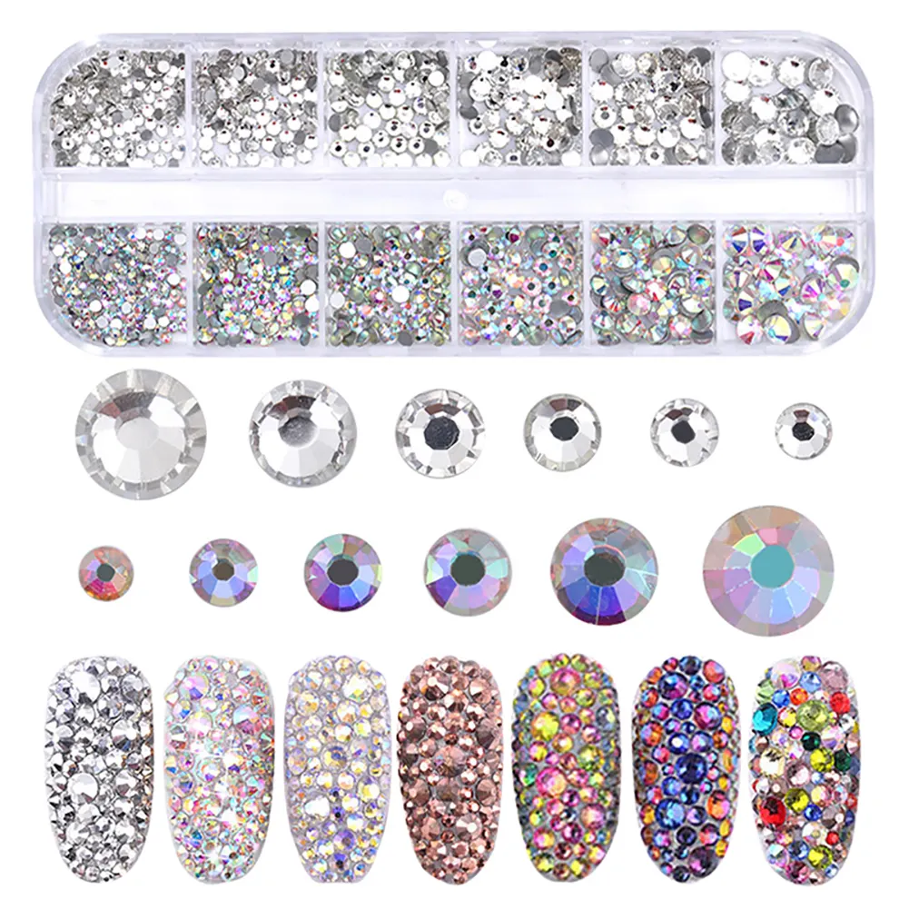 Ventes directes d'usine Nouvelle taille multi ronde 3D Flatback Nail Art Strass