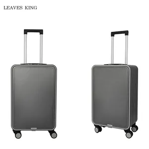 LEAVESKING koper bagasi laptop, koper Luaran depan terbuka Aluminium 20 inci dengan penutup Matte