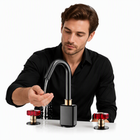 Robinet de salle de bain de luxe en laiton avec poignée en cristal, finition noircie, 3 trous, mitigeur noir à montage sur comptoir