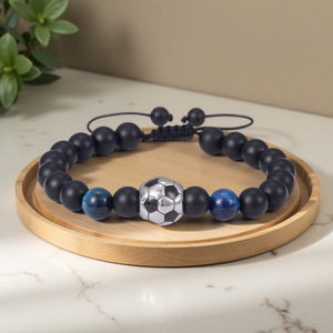 Football <b>Beaded</b> Bracelet Black Frosted Natural <b>Stone</b> Unisex Gift Jewelry - Product Image 3