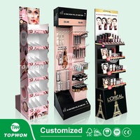 Présentoir en papier de supermarché au détail personnalisé présentoir au sol en carton présentoir en carton de parfum de rouge à lèvres pour le maquillage