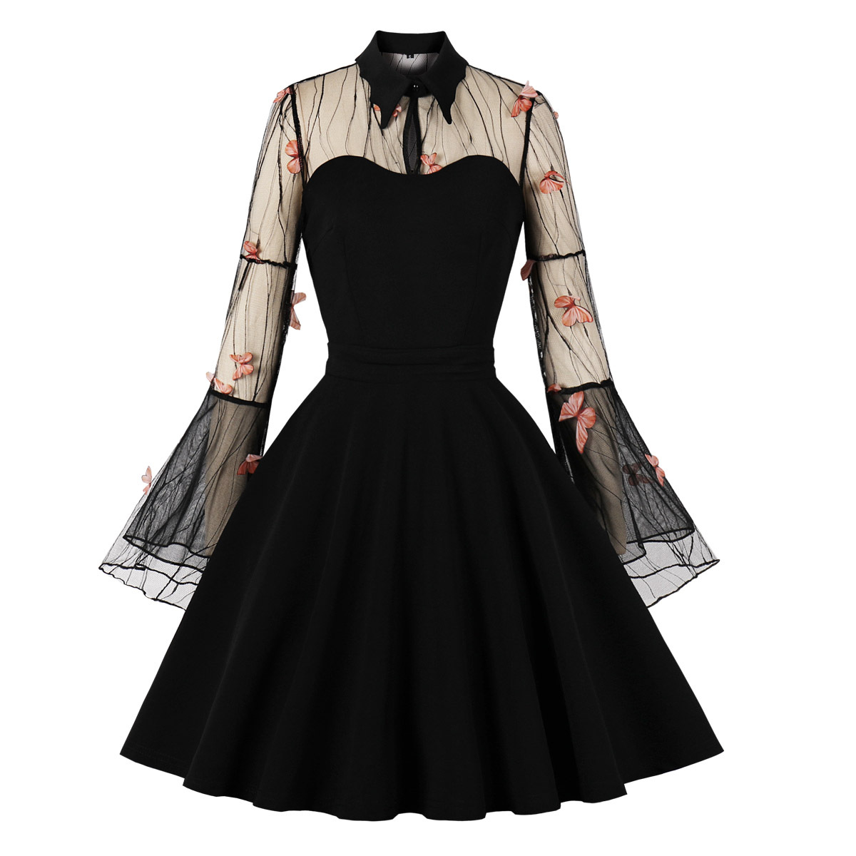 MXN Women's Halloween Black Queen Mesh Embroidered Bell Sleeve Patchwork  Retro Dress| Alibaba.com
