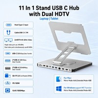 Station d'accueil multifonction 11-en-1 4K 60Hz MST avec double hub HDTV, support pour ordinateur portable, adaptateur Type C, hub USB 3.0, hub USB C HDTV