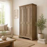 Buffets modernes en bois massif avec dessus sculpté motif dentelé, pieds à 5 grilles, 5 compartiments, personnalisables, haut de gamme, pour intérieur, bar à domicile et hôtel
