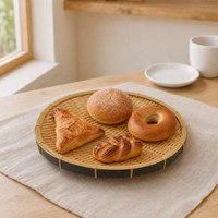 Panier à muffins rond en PP tissé motif bambou, qualité alimentaire, facile à nettoyer, durable, pour présentation et service en boulangerie et sur comptoir de desserts