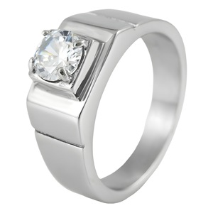 yunnique <b>Titanium</b> Steel <b>Ring</b> Silver White Stone Prong Setting Geometric Unisex Engagement Jewelry - Product Image 5