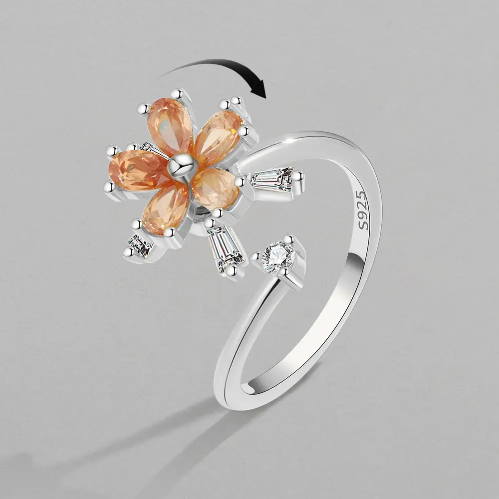 แหวนดอกไม้คริสตัล เปลี่ยนแหวนเปิด ป้องกันความวิตกกังวล ลดความเครียดแหวน