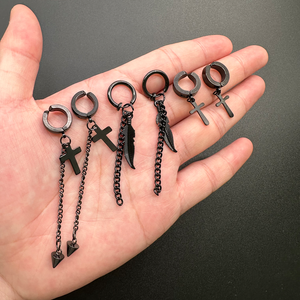 <span class=keywords><strong>Prix</strong></span> de gros Boucles d'oreilles clips en acier inoxydable non percées, style punk, avec croix pendante en zircon cubique, articulées, bijoux en gros - Product Image 2