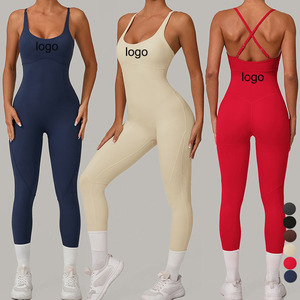 Bán buôn chéo trở lại không tay bodysuit spliced thể thao có thể điều chỉnh dây đai Yoga thể dục một mảnh may Mặc romper phòng tập thể dục Jumpsuit - Product Image 1