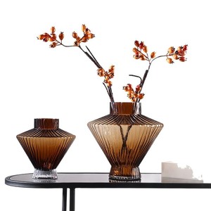 Jarrón de cristal a rayas Normcore escandinavo moderno, decoración de lujo accesible para el hogar, para boda, sala de estar, mesa, jarrón de mesa - Product Image 5