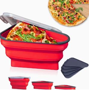 Silicone Stackable Pizza Holder Reusable Portable <b>Collapsible</b> Pizza <b>Storage</b> Container Lid 3 Compartments Leak Proof Dishwasher - Product Image 1