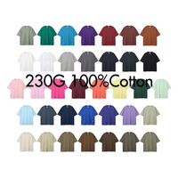 Kaos Oblong Oversize 230gsm 100% Katun Berat, Polos, Model Drop Shoulder, Kerah O, untuk Pria dengan Logo Custom
