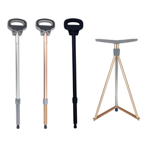 Multifunctional Trekking Poles With <b>Folding</b> <b>Stool</b> Feature For Hiking Outdoor Walking Silver Gold Black Color Options - Product Image 1