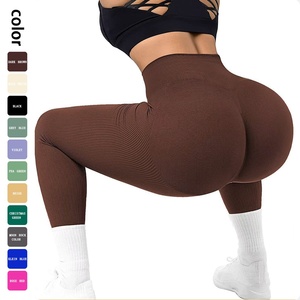 Pantalons de yoga en maille sans couture pour femmes, style européen et américain, pour <span class=keywords><strong>Amazon</strong></span> Cross-Border, avec effet galbant des fesses, haute élasticité, pour le sport et la course à pied, OEM - Product Image 2