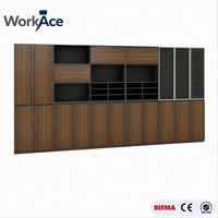 Armoire de rangement en bois de noyer, sans poignée, ouverture par pression, meuble de bureau haut, cadre gris anthracite, certifié BIFMA