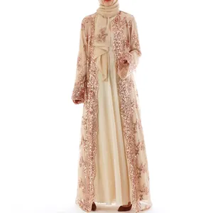 2020 Abaya Дубай мусульманское платье высокого класса с вышивкой блестками кружева Рамадан кафтан ислам кимоно для женщин турецкий ИД Мубарак