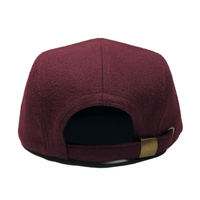 ODM, venta al por mayor, alta calidad, Unisex, Color puro, rojo, etiqueta tejida personalizada, ropa deportiva para montar en bicicleta, gorra de campamento de lana con 5 paneles a presión