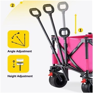 Carrito Plegable Reforzado de Alta Calidad de 420L con 4 Posiciones de Altura Ajustable, Toldo y Ruedas Anchas Rosas para Camping y Venta Ambulante - Product Image 3
