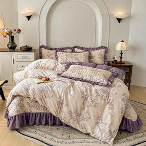 Juego <span class=keywords><strong>de</strong></span> Ropa <span class=keywords><strong>de</strong></span> <span class=keywords><strong>Cama</strong></span> <span class=keywords><strong>de</strong></span> 4 Piezas al Por Mayor del Fabricante - Sábanas <span class=keywords><strong>de</strong></span> Algodón Lavables a Máquina con Cubrecama <span class=keywords><strong>de</strong></span> Encaje Estilo Vintage Francés - Product Image 2