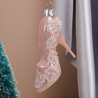 Ornements suspendus en forme de chaussures à talons hauts roses avec cristaux et pendentifs en verre pour décorations de Noël et de fêtes, cadeau en paire