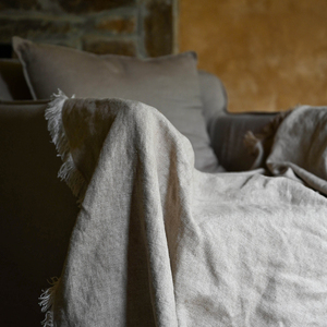The Anti-static Yarn Dye <strong>Neutral</strong> Oatmeal Linen <strong>Throw</strong> with Fringes - Product Image 4