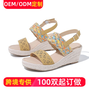 Coco SILIYA Wedges Sandals <b>Open</b> Toe Straw Outsole Buckle Closure Spring Breathable Women's <b>Shoes</b> - Product Image 5