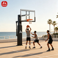 Support de panier de basket encastré au sol avec réglage de la hauteur, système de cadre en acier et panier détachable professionnel, pour intérieur et extérieur