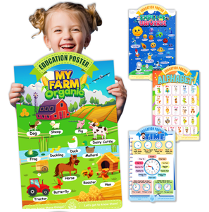 4 pezzi per set <span class=keywords><strong>Poster</strong></span> educativo impermeabile e resistente allo strappo per i bambini che imparano il tempo/alfabeto/la mia fattoria biologica/universo - Product Image 1