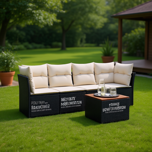 Set Divano da Giardino Modulare in Polyrattan Nero a 4 Posti, Arredamento da Esterno dal Design Contemporaneo - Product Image 2