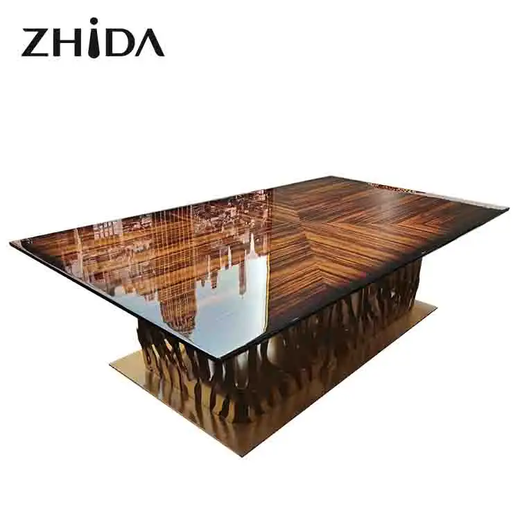Zhida custom factory speciale bella superficie di marmo e oro di base in acciaio inox tavolo da pranzo