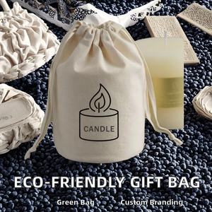 Custom Logo Printed Eco-Friendly Muslin <b>Drawstring</b> Gift Bag Recyclable Cotton Candle Cup Bottom <b>Pouch</b> for Candy Makeup 4 Made - Product Image 2