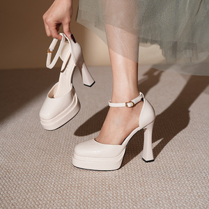 Escarpins Mary Jane pour femmes, talons hauts, talon bloc, bride à la cheville, bout fermé, plateforme, chaussures de mariage Y9797 - Product Image 1
