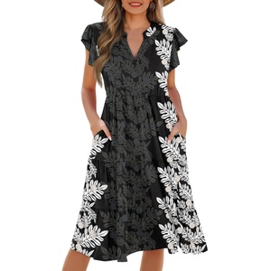 Best seller moda Hawaii personalizzato alla moda <span class=keywords><strong>Ulu</strong></span> lascia stampe tessuto moda da donna con scollo a V con cuciture in vita stampate su richiesta - Product Image 2