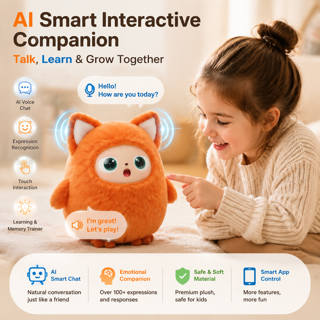 Talking AI Plush Toy Smart Interactive Companion Toy Voice Assistant Learning Educational Gift for Kids