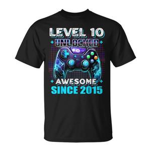Camiseta Level 10 Gamer, impresionante desde 2015, regalo de cumpleaños para niños, ropa para fiestas de videojuegos - Product Image 1